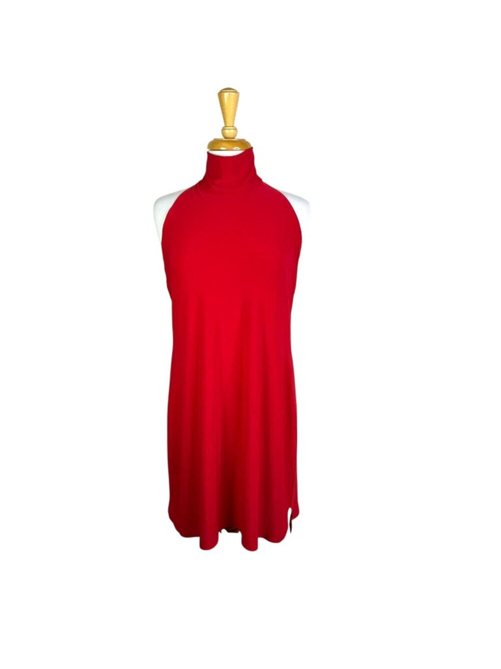 NWOT Norma Kamali Red Halter Turtle Side Slit Mini Dress, Sexy Dress, Size XL